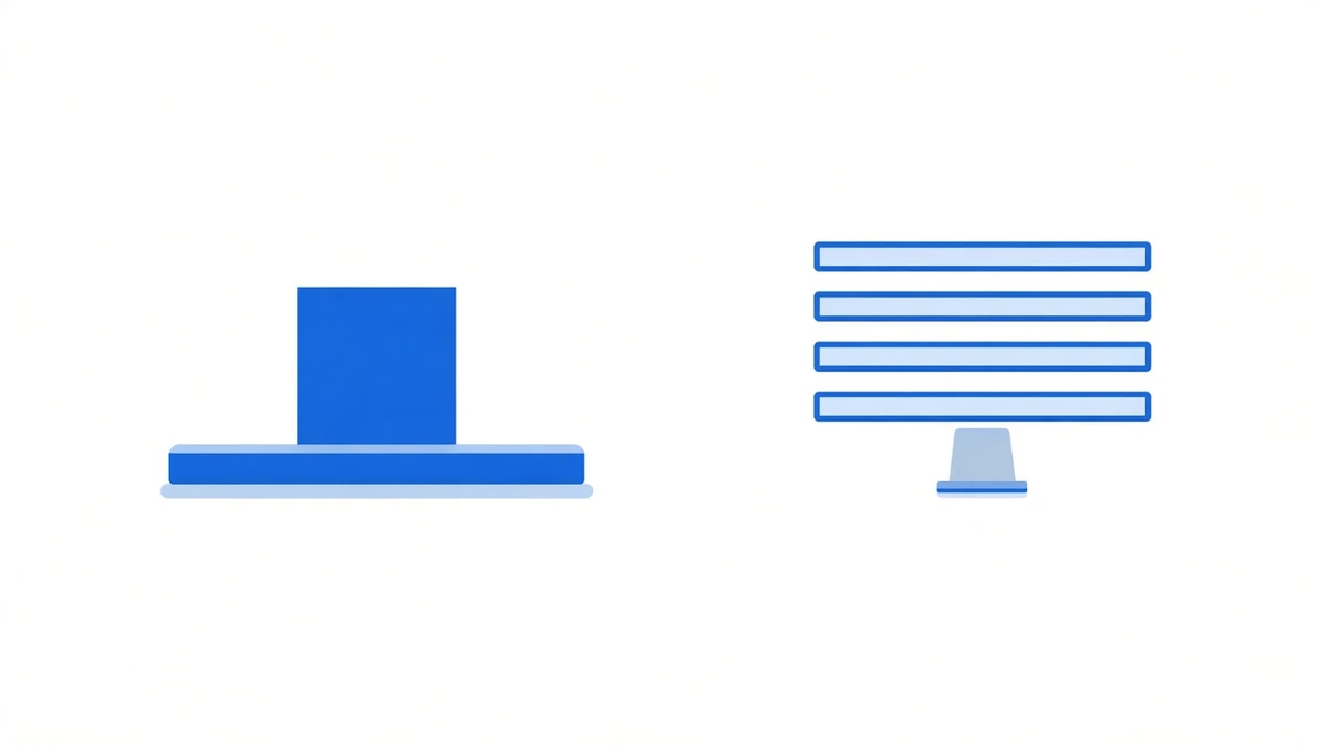 Diagram: two columns side by side; the left one is short with a broad thick base, the right one is the same height but rests on a narrow base stacked from several thin slices, leaving its centre of gravity visibly higher