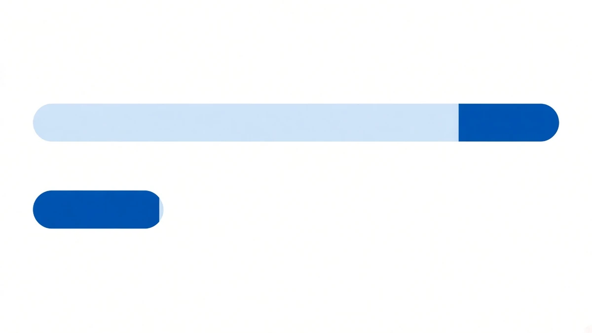 Diagram: two rounded horizontal bars of very different lengths; the upper one is long and pale blue with only a small deep blue segment at its far right, the lower one much shorter but almost entirely deep blue