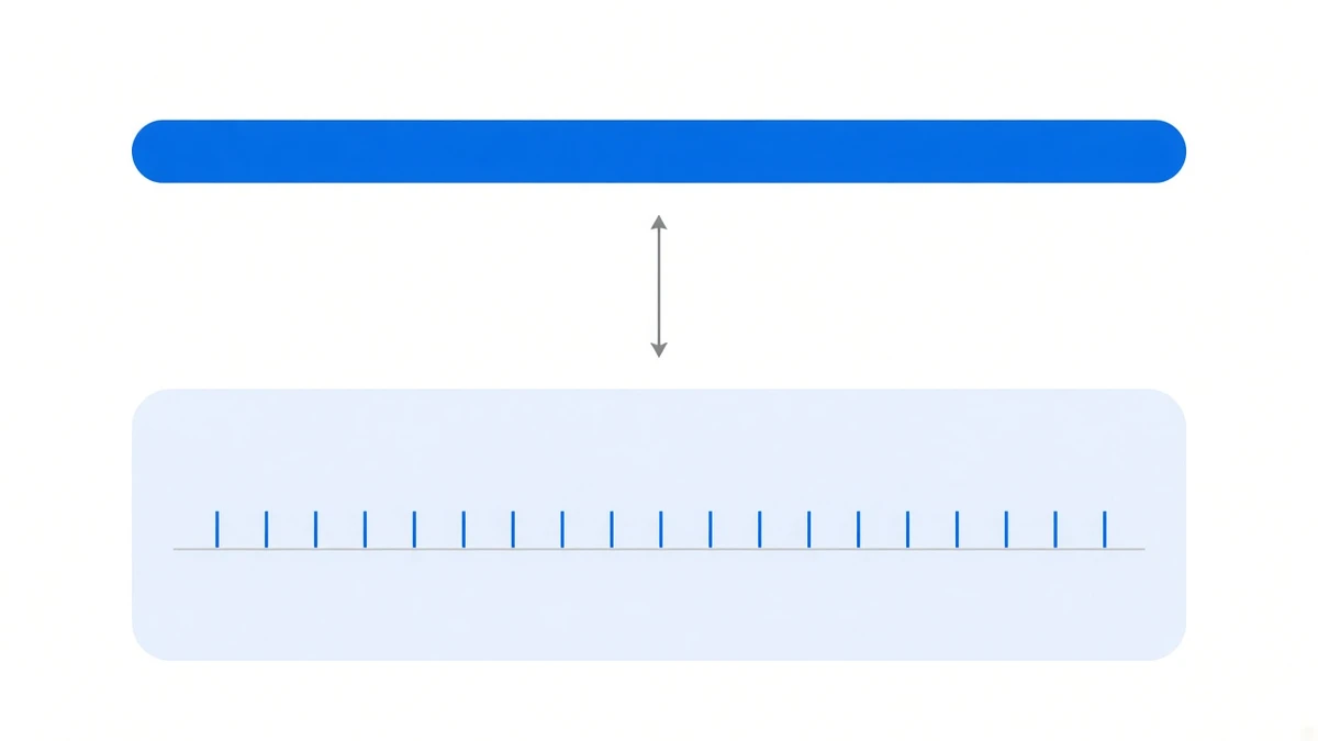 Diagram: one thick horizontal bar sits well above a row of very short bars standing on a baseline inside a pale blue panel, with a vertical double-headed arrow marking the gap between the two levels