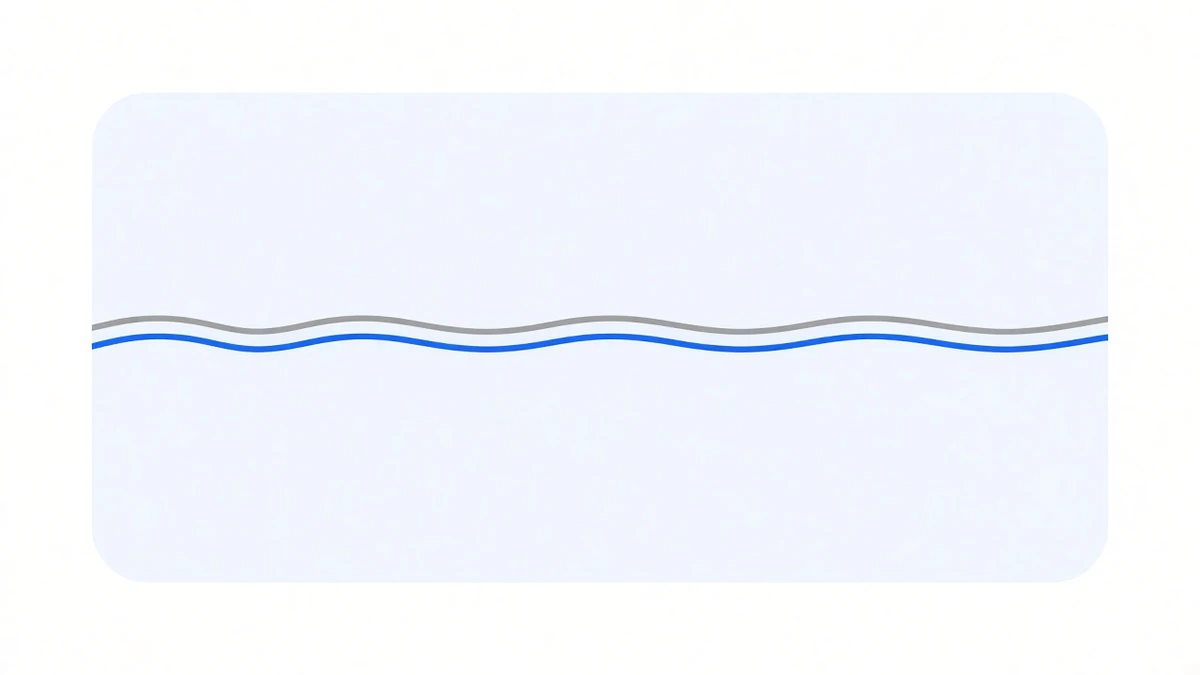 Illustration: two thin wavy lines run side by side across a pale blue panel, grey on top and blue just below, staying close and moving together, the blue line never crossing above the grey